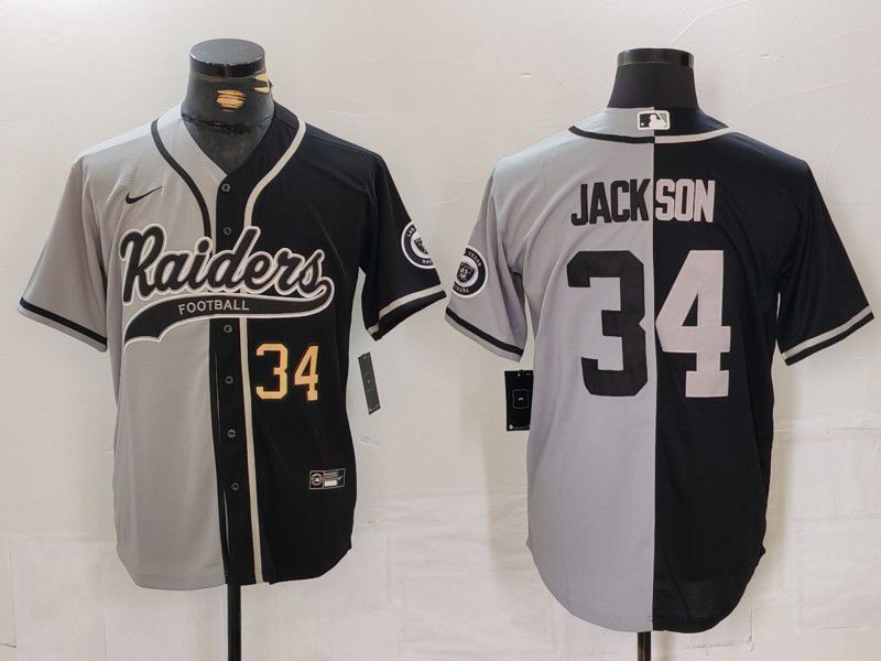 Men Oakland Raiders 34 Jackson Black grey Joint Name 2024 Nike Limited NFL Jersey style 2